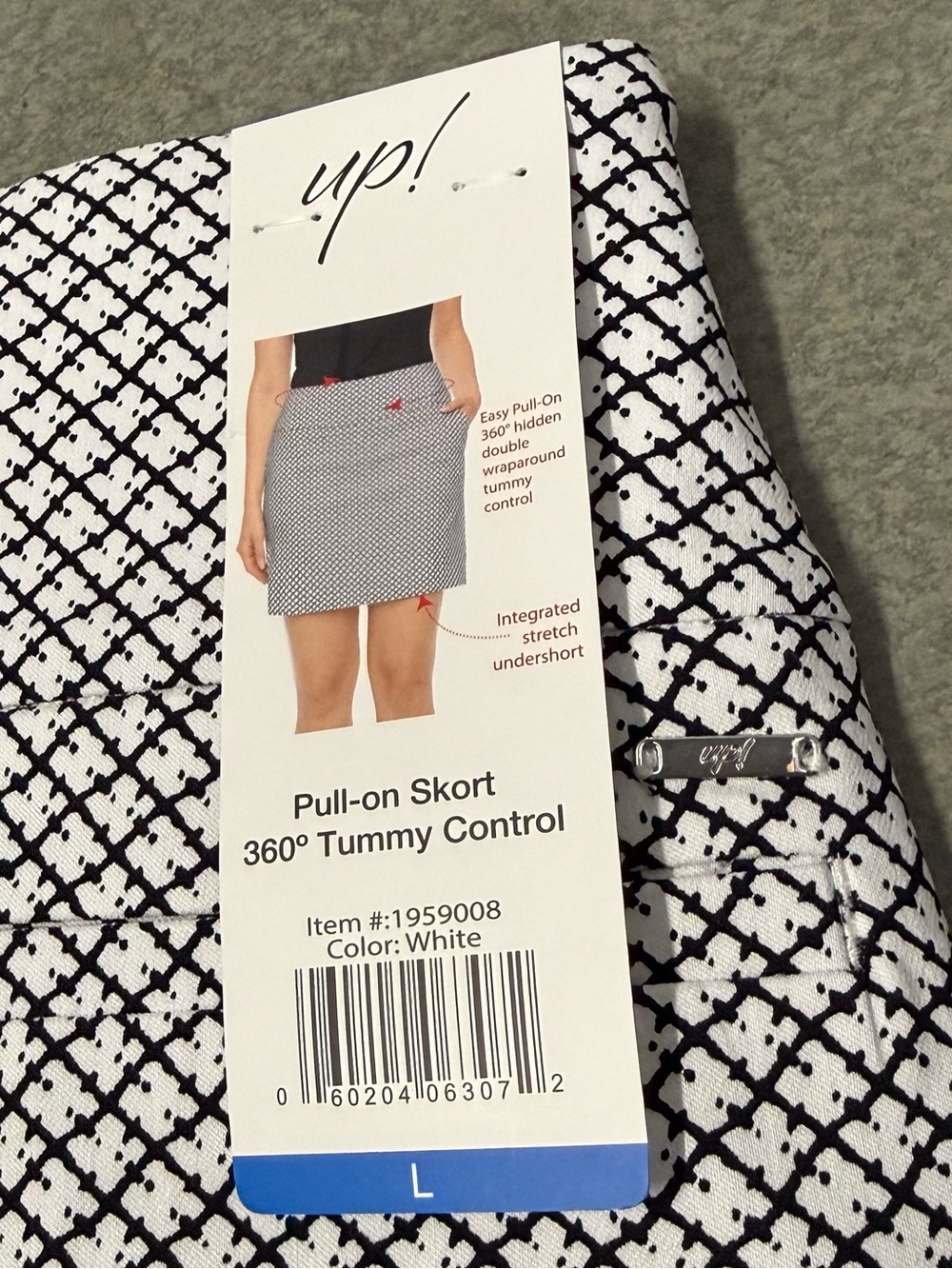 UP Tummy Control Pull-On Skort, Black & White Color, Women’s Size Large